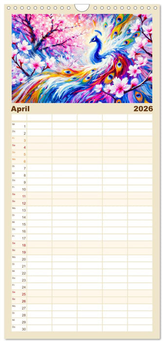 Tanz der Pfauen - Jahreszeiten in abstrakter Eleganz (CALVENDO Familienplaner 2026)