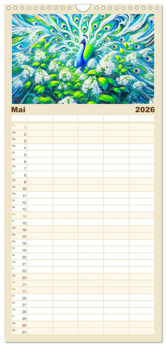 Tanz der Pfauen - Jahreszeiten in abstrakter Eleganz (CALVENDO Familienplaner 2026)