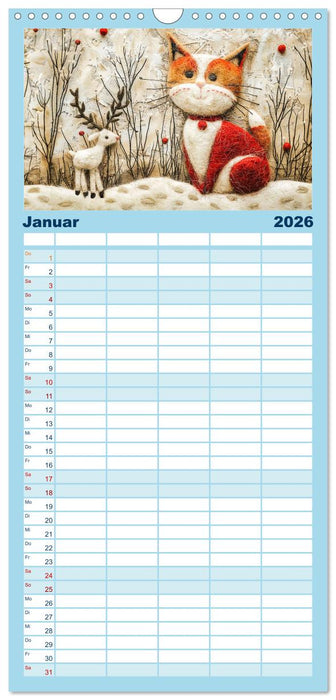 Filzige Katzenfreunde - Ein Jahr voller niedlicher KI-Filzkunst (CALVENDO Familienplaner 2026)