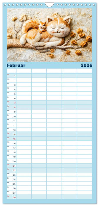 Filzige Katzenfreunde - Ein Jahr voller niedlicher KI-Filzkunst (CALVENDO Familienplaner 2026)