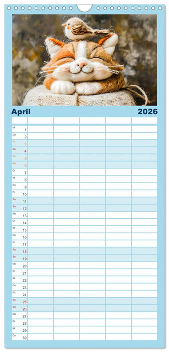 Filzige Katzenfreunde - Ein Jahr voller niedlicher KI-Filzkunst (CALVENDO Familienplaner 2026)