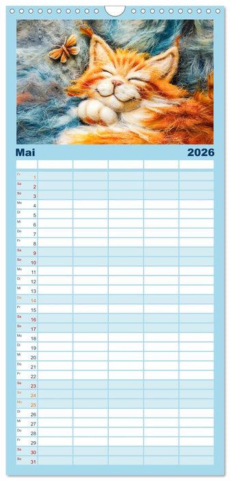 Filzige Katzenfreunde - Ein Jahr voller niedlicher KI-Filzkunst (CALVENDO Familienplaner 2026)