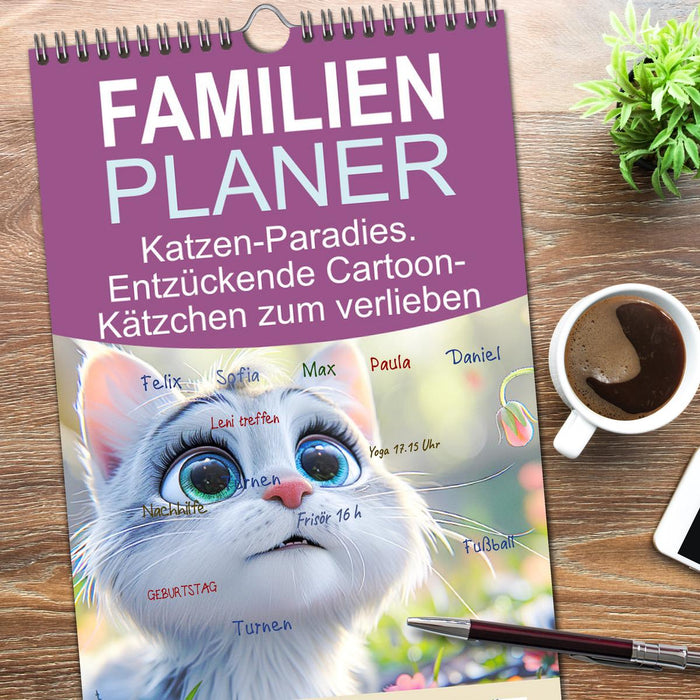 Katzen-Paradies. Entzückende Cartoon-Kätzchen zum verlieben (CALVENDO Familienplaner 2026)