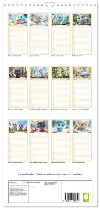 Katzen-Paradies. Entzückende Cartoon-Kätzchen zum verlieben (CALVENDO Familienplaner 2026)