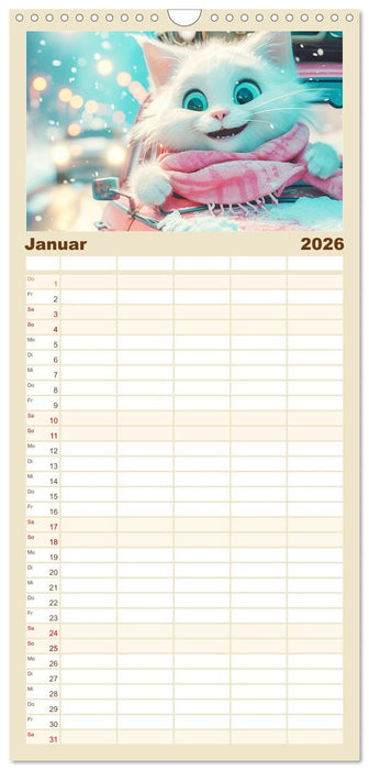 Katzen-Paradies. Entzückende Cartoon-Kätzchen zum verlieben (CALVENDO Familienplaner 2026)