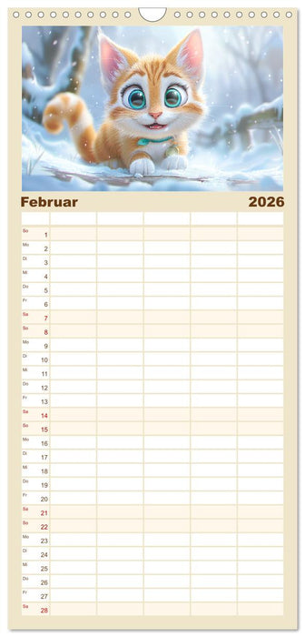Katzen-Paradies. Entzückende Cartoon-Kätzchen zum verlieben (CALVENDO Familienplaner 2026)
