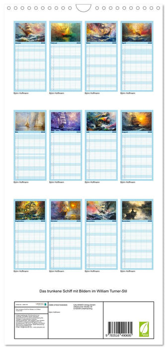 Das trunkene Schiff mit Bildern im William Turner-Stil (CALVENDO Familienplaner 2026)