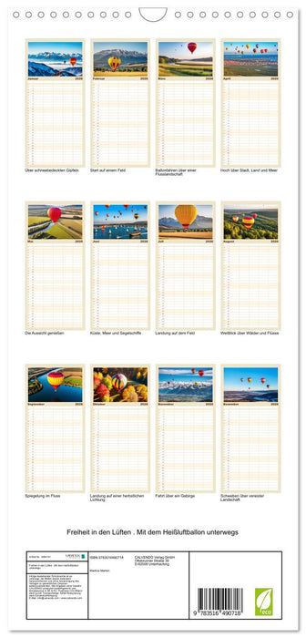Freiheit in den Lüften . Mit dem Heißluftballon unterwegs (CALVENDO Familienplaner 2026)