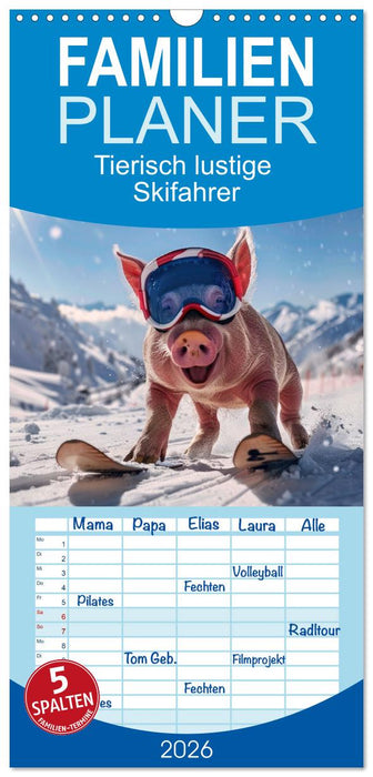 Tierisch lustige Skifahrer (CALVENDO Familienplaner 2026)