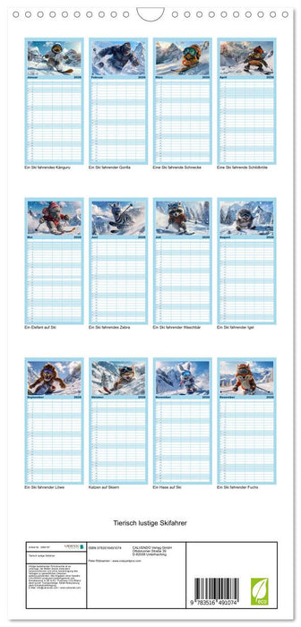 Tierisch lustige Skifahrer (CALVENDO Familienplaner 2026)
