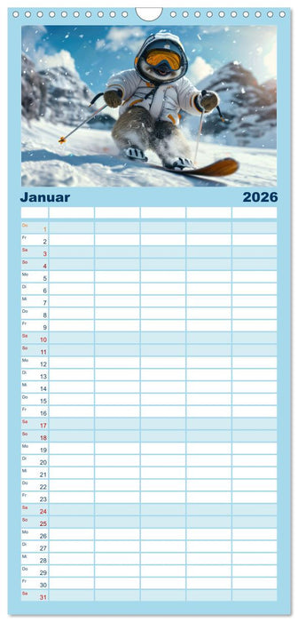 Tierisch lustige Skifahrer (CALVENDO Familienplaner 2026)