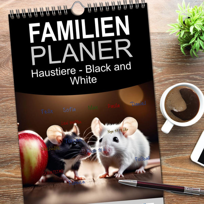 Haustiere - Black and White (CALVENDO Familienplaner 2026)