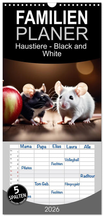 Haustiere - Black and White (CALVENDO Familienplaner 2026)
