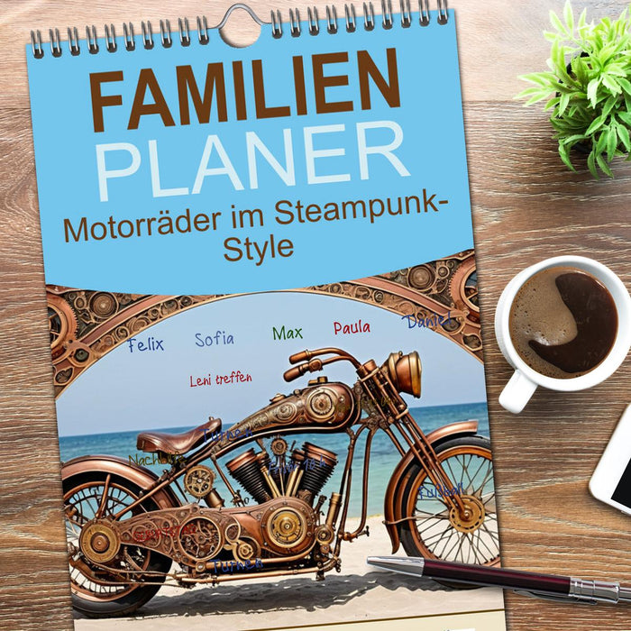 Motorräder im Steampunk-Style (CALVENDO Familienplaner 2026)
