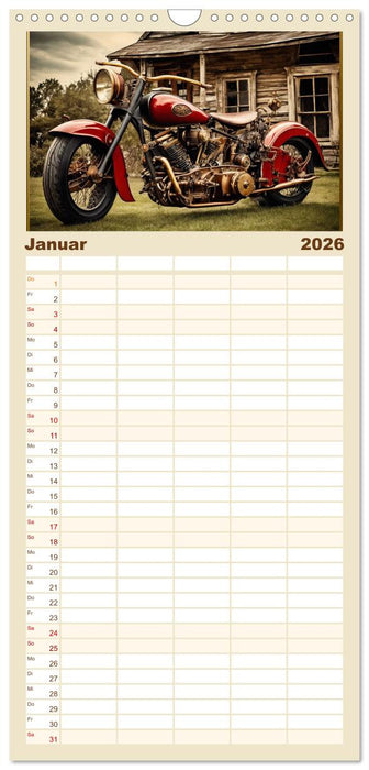 Motorräder im Steampunk-Style (CALVENDO Familienplaner 2026)