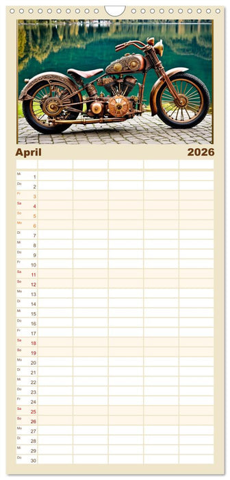 Motorräder im Steampunk-Style (CALVENDO Familienplaner 2026)