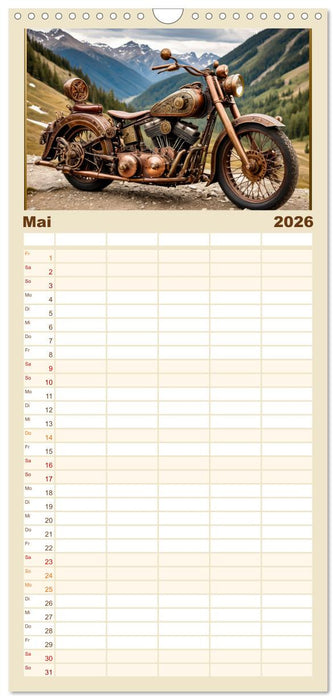 Motorräder im Steampunk-Style (CALVENDO Familienplaner 2026)