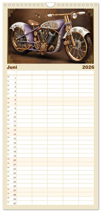 Motorräder im Steampunk-Style (CALVENDO Familienplaner 2026)