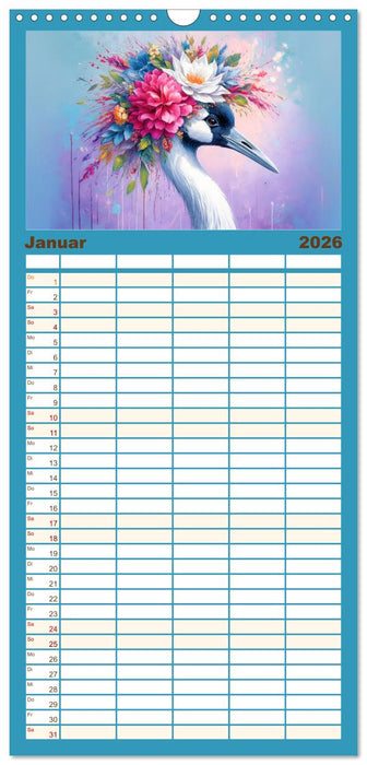Blumige Vogelporträts (CALVENDO Familienplaner 2026)