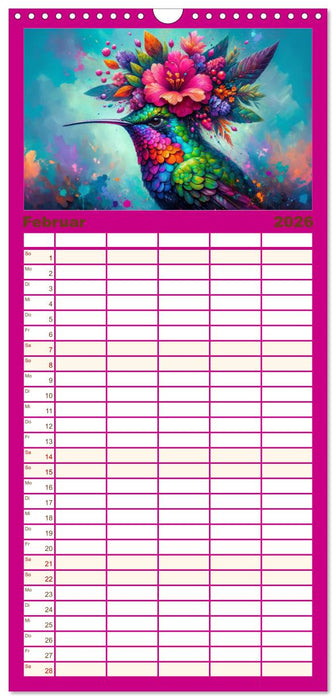 Blumige Vogelporträts (CALVENDO Familienplaner 2026)