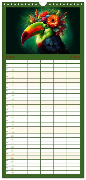 Blumige Vogelporträts (CALVENDO Familienplaner 2026)