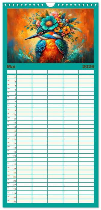 Blumige Vogelporträts (CALVENDO Familienplaner 2026)