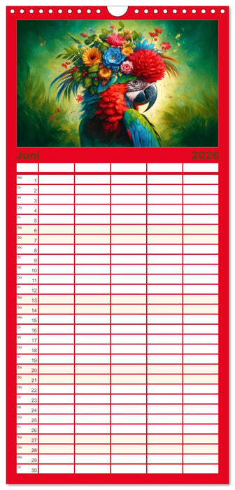 Blumige Vogelporträts (CALVENDO Familienplaner 2026)