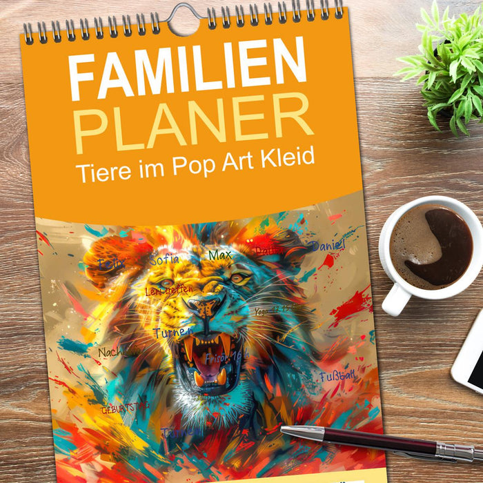 Tiere im Pop Art Kleid (CALVENDO Familienplaner 2026)