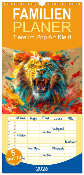 Tiere im Pop Art Kleid (CALVENDO Familienplaner 2026)