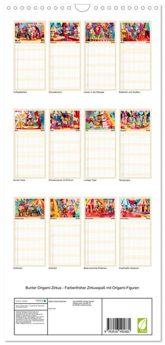 Bunter Origami Zirkus - Farbenfroher Zirkusspaß mit Origami-Figuren (CALVENDO Familienplaner 2026)