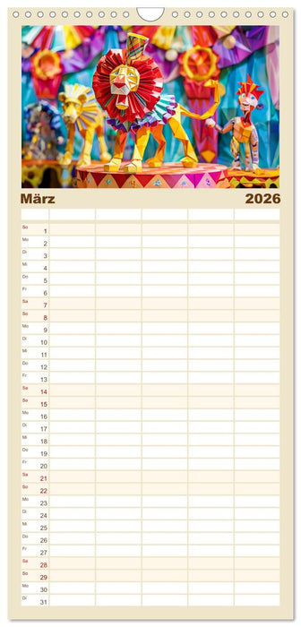 Bunter Origami Zirkus - Farbenfroher Zirkusspaß mit Origami-Figuren (CALVENDO Familienplaner 2026)