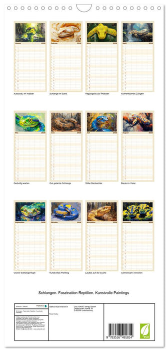 Schlangen. Faszination Reptilien. Kunstvolle Paintings (CALVENDO Familienplaner 2026)