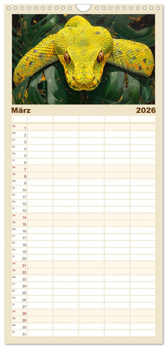 Schlangen. Faszination Reptilien. Kunstvolle Paintings (CALVENDO Familienplaner 2026)
