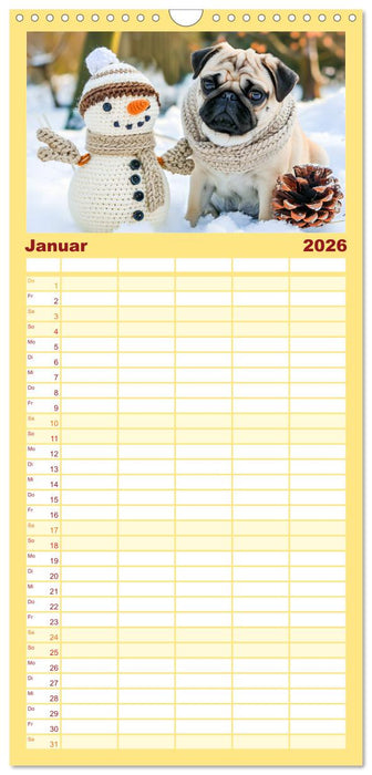 Mops-Mania - Der Spaßkalender für Mops-Fans (CALVENDO Familienplaner 2026)