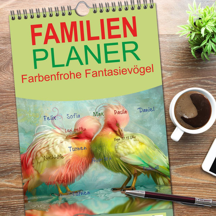 Farbenfrohe Fantasievögel (CALVENDO Familienplaner 2026)