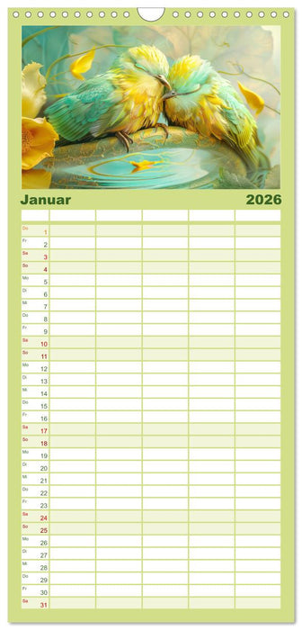 Farbenfrohe Fantasievögel (CALVENDO Familienplaner 2026)