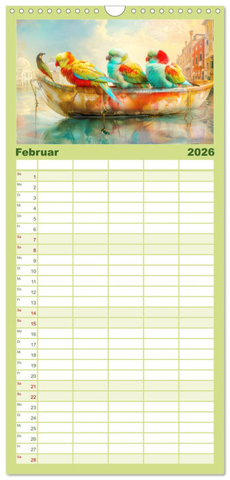 Farbenfrohe Fantasievögel (CALVENDO Familienplaner 2026)