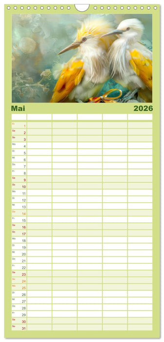 Farbenfrohe Fantasievögel (CALVENDO Familienplaner 2026)