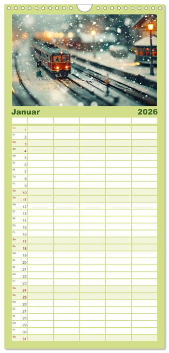 Miniaturwelt Eisenbahn - Zug um Zug ins Abenteuer (CALVENDO Familienplaner 2026)