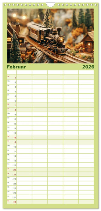 Miniaturwelt Eisenbahn - Zug um Zug ins Abenteuer (CALVENDO Familienplaner 2026)