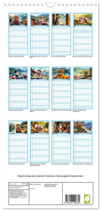Katzen-Divas beim alpinen Fotoshoot. Extravagante Katzenmode (CALVENDO Familienplaner 2026)