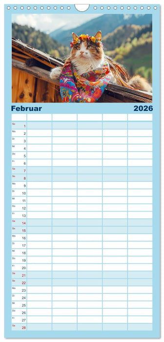 Katzen-Divas beim alpinen Fotoshoot. Extravagante Katzenmode (CALVENDO Familienplaner 2026)