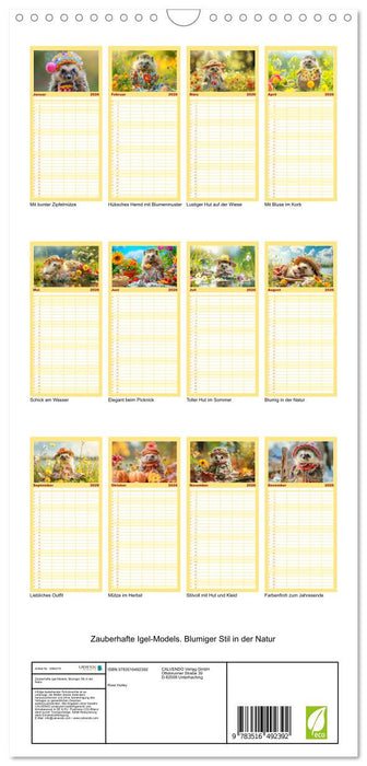 Zauberhafte Igel-Models. Blumiger Stil in der Natur (CALVENDO Familienplaner 2026)