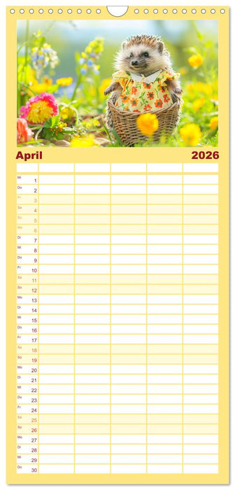 Zauberhafte Igel-Models. Blumiger Stil in der Natur (CALVENDO Familienplaner 2026)
