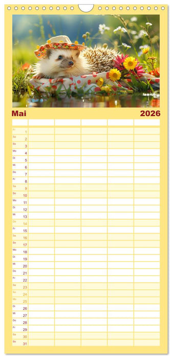 Zauberhafte Igel-Models. Blumiger Stil in der Natur (CALVENDO Familienplaner 2026)