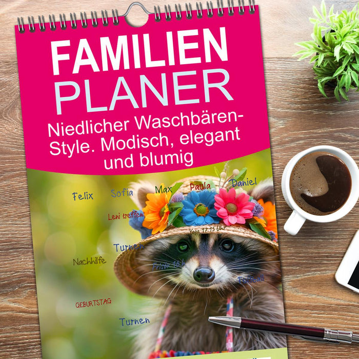Niedlicher Waschbären-Style. Modisch, elegant und blumig (CALVENDO Familienplaner 2026)
