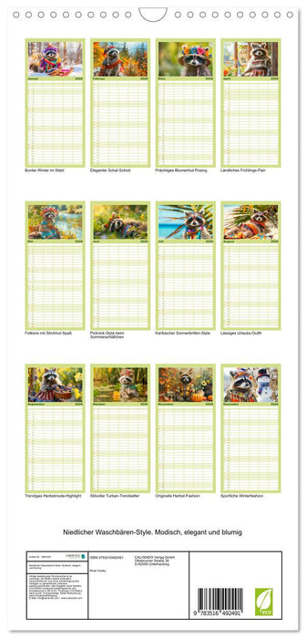 Niedlicher Waschbären-Style. Modisch, elegant und blumig (CALVENDO Familienplaner 2026)