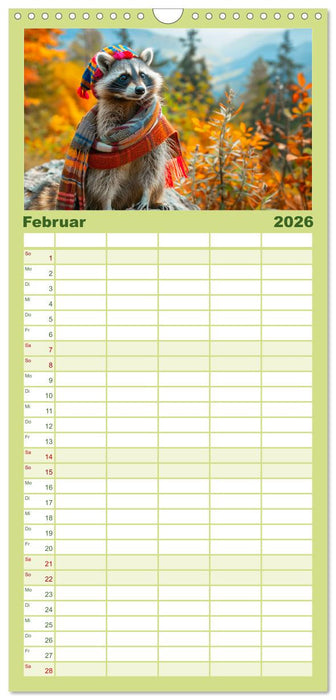 Niedlicher Waschbären-Style. Modisch, elegant und blumig (CALVENDO Familienplaner 2026)