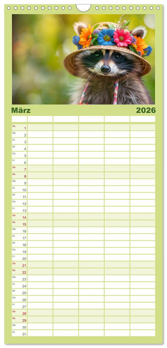 Niedlicher Waschbären-Style. Modisch, elegant und blumig (CALVENDO Familienplaner 2026)