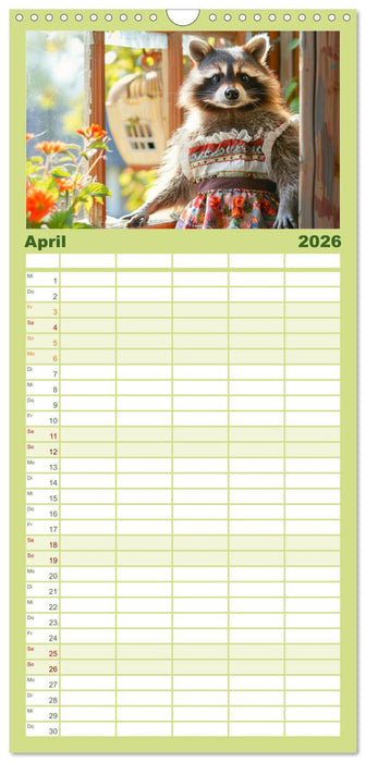 Niedlicher Waschbären-Style. Modisch, elegant und blumig (CALVENDO Familienplaner 2026)